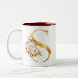 Luxury Floral Gold Letter S Monogram Logo Två-Tonad Mugg