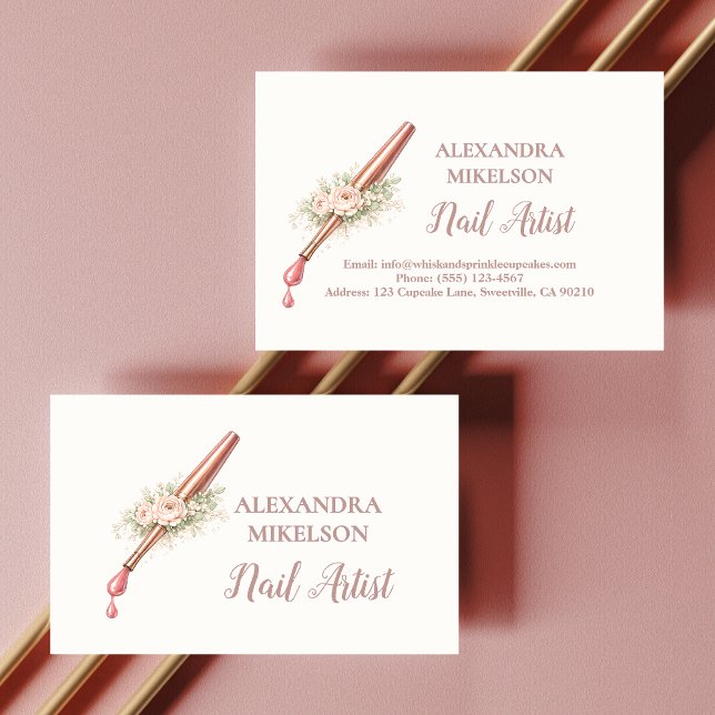 Luxury Floral Nail Artist Business Visitkort (Skapare uppladdad)