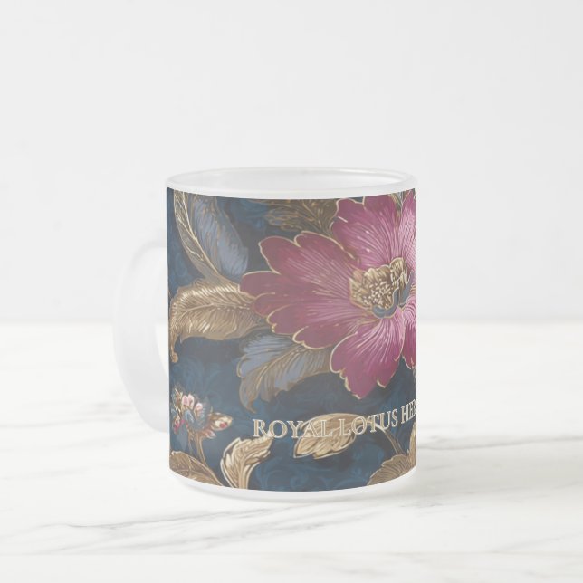 Luxury Floral Vintage Royal Frostad Glasmugg (Framsida vänster)