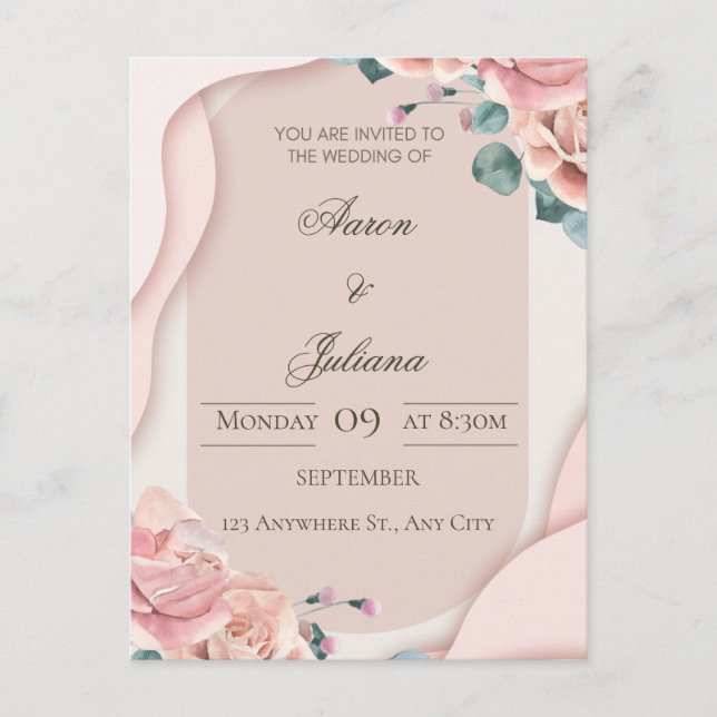 Luxury Floral Wedding Invitation Vykort (Framsida)