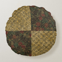 Luxury Flowers and Gold Pattern ,Gold Black Red  Rund Kudde