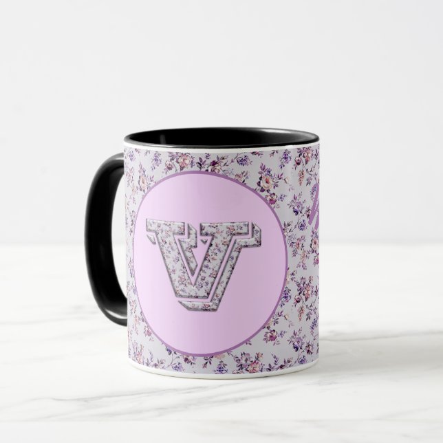 Luxury Flowers Monogram V Mugg (Framsida vänster)