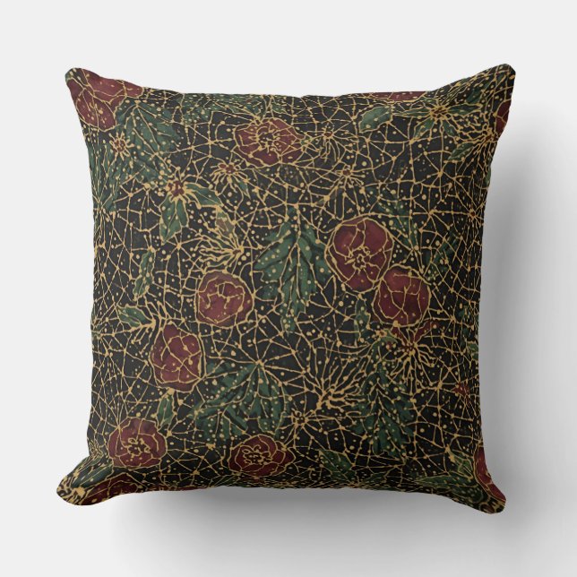 Luxury Flowers Pattern,Gold Black Red Green Kudde (Framsida)