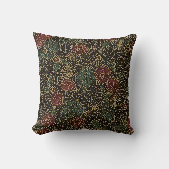 Luxury Flowers Pattern,Gold Black Red Green Kudde (Framsida)