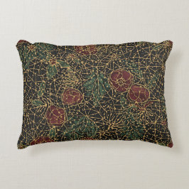 Luxury Flowers Pattern,Gold Black Red Green Prydnadskudde