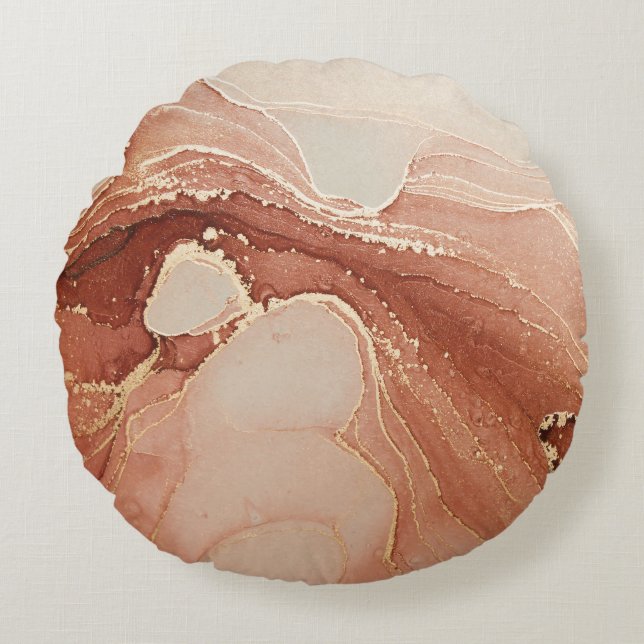 Luxury Fluid Art: Marble-Bläck Fusion Rund Kudde (Framsidan)