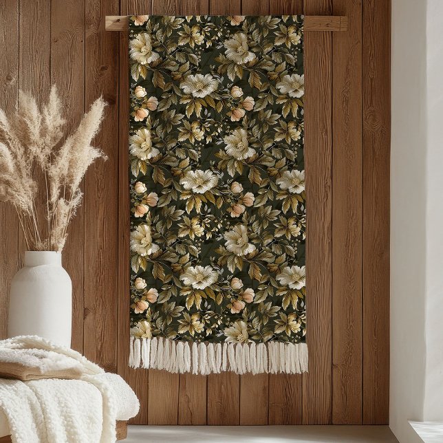 Luxury Foliage Blanket Elegant Green Gold Tones Fleecefilt (Luxury Foliage Blanket Elegant Green Gold Tones)