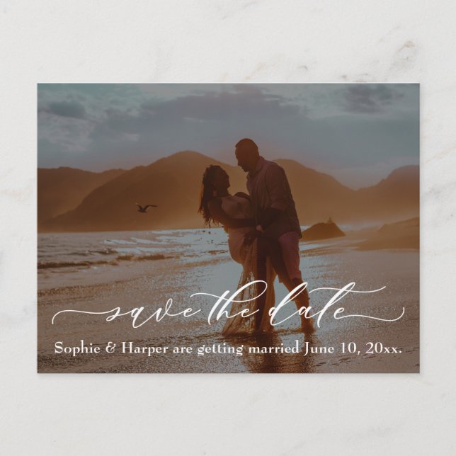 Luxury Font Typography Romantic Beach Photo Vykort (Framsida)