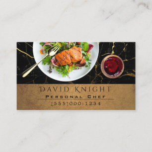 Luxury Food Chef Catering Black & Guld Marble Visitkort