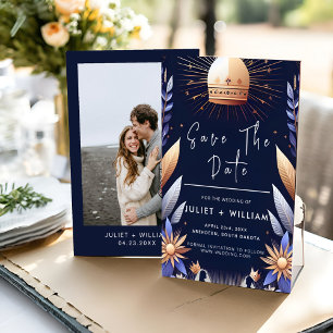 Luxury Fuchsia Krona Royal Blue Bröllop Spara Datumet