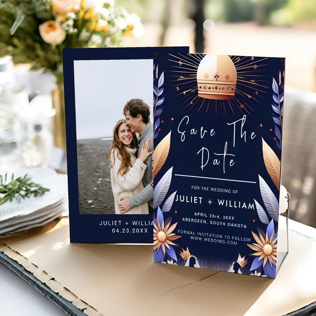 Luxury Fuchsia Krona Royal Blue Bröllop Spara Datumet (Skapare uppladdad)