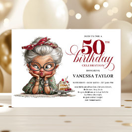 Luxury Funny Lady 50th Birthday Cartoon Humor Inbjudningar
