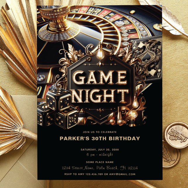 Luxury Game Night Party Black Guld Inbjudningar (Skapare uppladdad)
