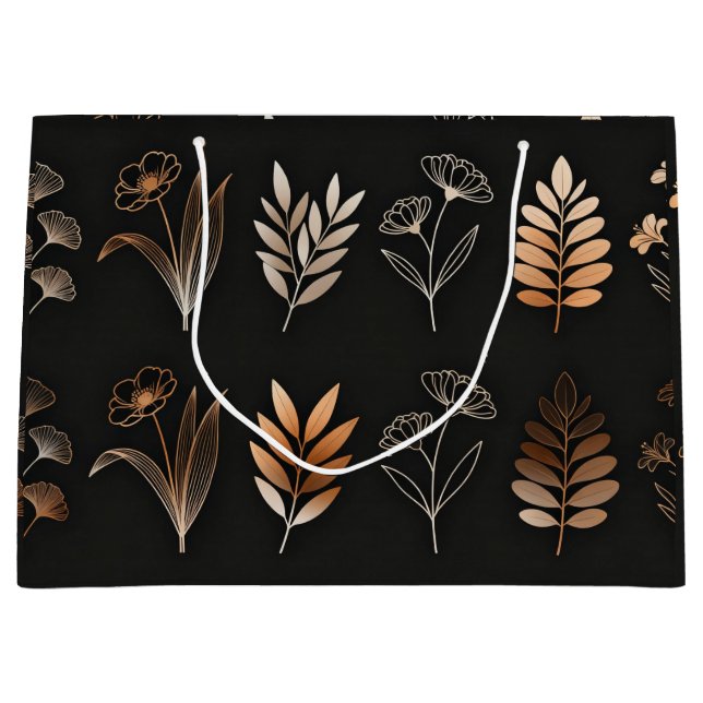 Luxury Ginkgo & Floral Line Art Gift Carrier Bag (Framsidan)