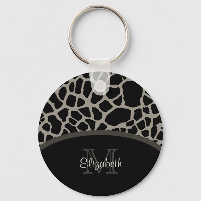 Luxury Giraffe Print Elegant Monogram och Namn Nyckelring (Framsida)