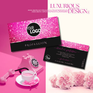 Luxury Girly Rosa Glitter Gnistra Stars Black Logo Visitkort