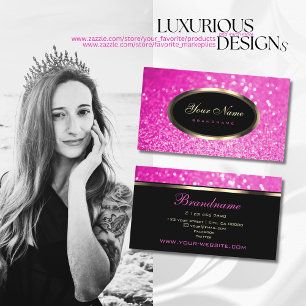 Luxury Girly Rosa Glitter Gnistra Stars Oval Black Visitkort