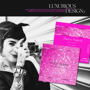 Luxury Girly Rosa Glitter Luminous Stars Glamous Fyrkantigt Visitkort