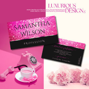 Luxury Girly Rosa Glitter Luminous Stars on Black Visitkort