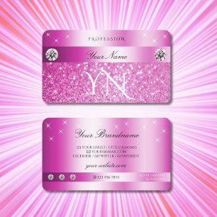 Luxury Girly Rosa Glitter Sparkling Stars Monogram Visitkort
