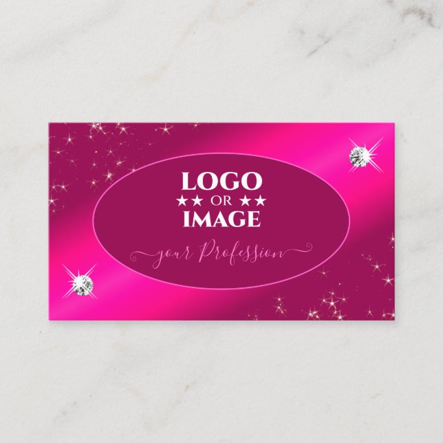 Luxury Girly Rosa Glitter Stars Diamonds med Logot Visitkort (Framsida)