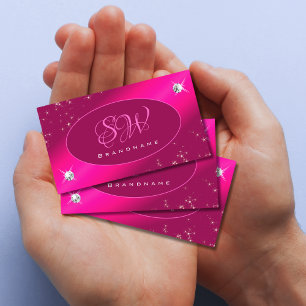 Luxury Girly Rosa Glitter Stars Diamonds Monogram Visitkort