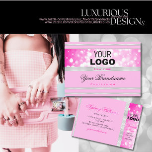 Luxury Girly Rosa Glitter Stars Logotyp Silver Grä Visitkort