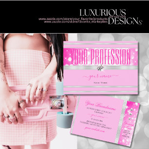 Luxury Girly Rosa Glitter Stars med Silver Gräns Visitkort