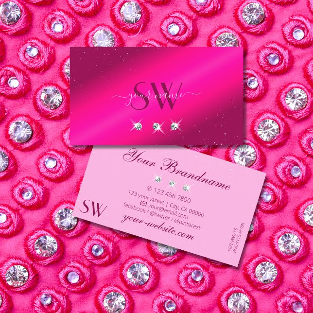 Luxury Girly Rosa Gnistra Stars Diamonds Monogram Visitkort (Skapare uppladdad)