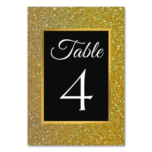 Luxury Glam Black och Guld Glitter Bröllop  Bordsnummer (Framsidan)