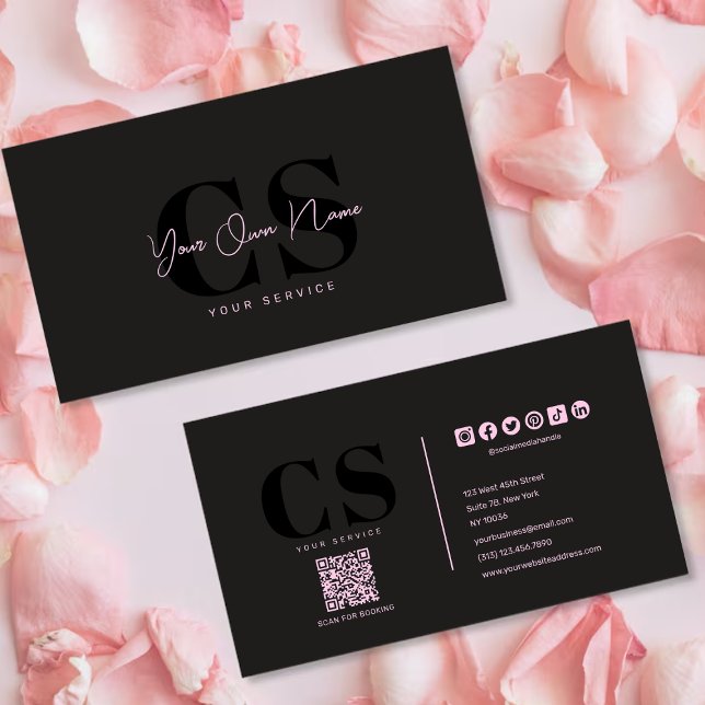 Luxury Glam Black Rosa Beautician Visitkort (Luxury Glam Black Pink Beautician Business Card)