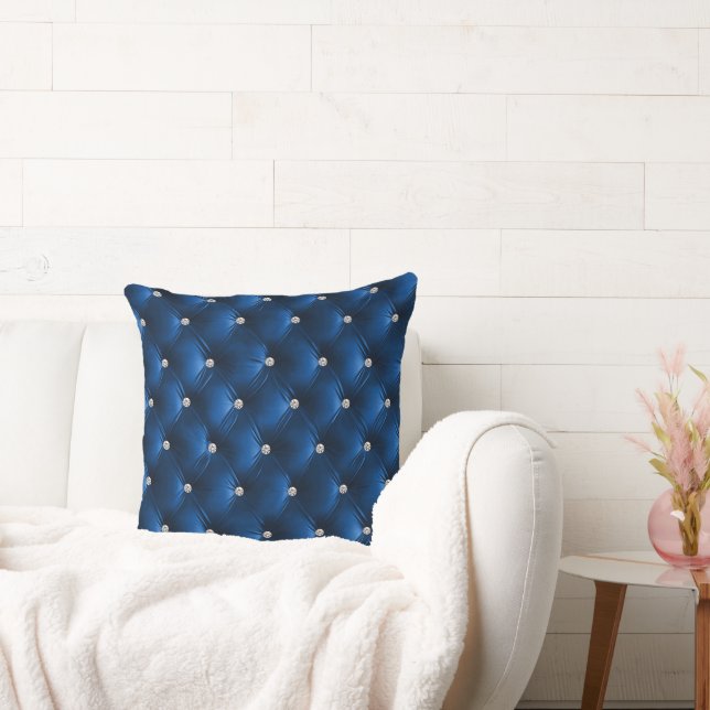 Luxury Glam Blue Soft Grått Faux Velvet Kudde (Soffa)