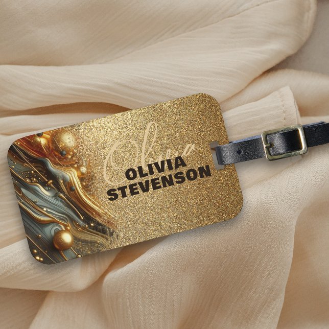Luxury Glam Glitter Golden Swirls Bagagebricka (Skapare uppladdad)