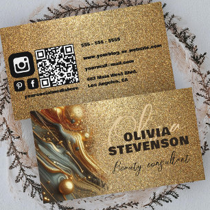 Luxury Glam Glittery Guld Marble Beauty Consultant Visitkort