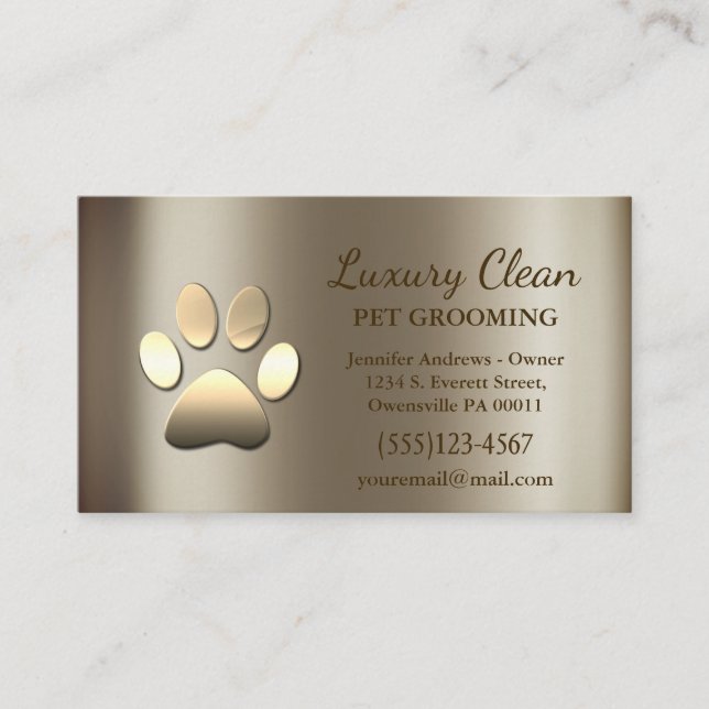 Luxury Glam Guld Metallic Hund Grooming Service Visitkort (Framsida)