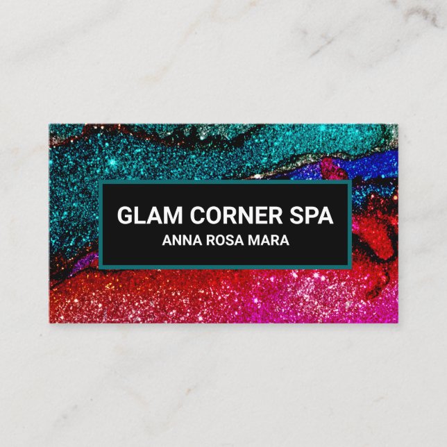 *~* Luxury Glam Rainbow QR Glitter Beauty Glitz Visitkort (Framsida)