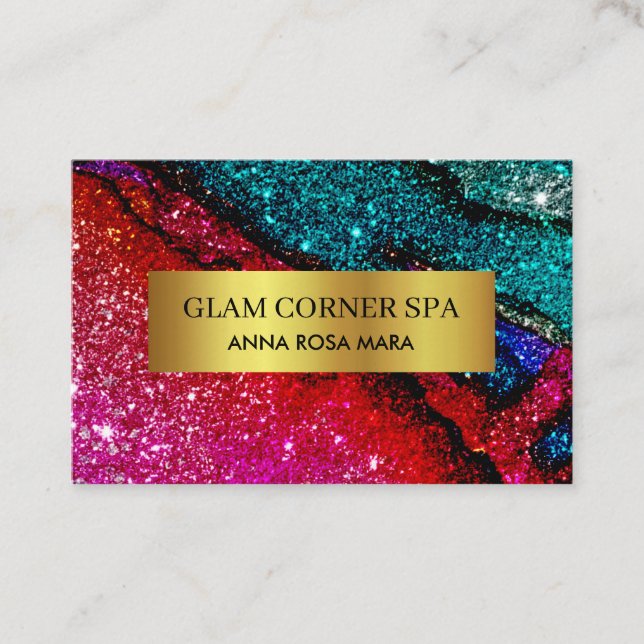 *~* Luxury Glam Rainbow QR Glitter Glitz Beauty Visitkort (Framsida)