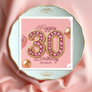 Luxury Glam Rosa och Guld Gemstone 30års födelseda Pappersservett