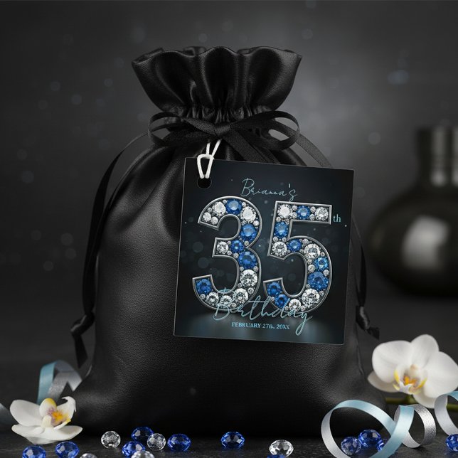 Luxury Glam Sapphire och Diamond 35e Birthday Gåvor Etiketter (Skapare uppladdad)
