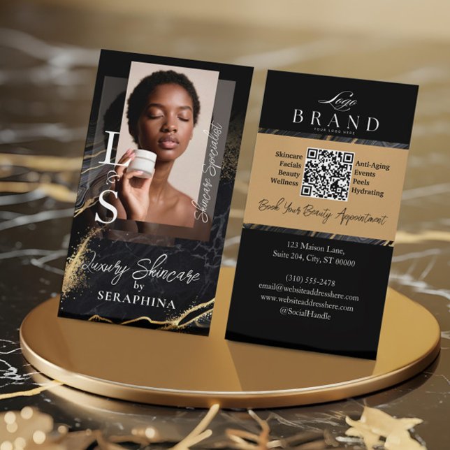 Luxury Glam Skincare Esthetician Black Gold Agate Visitkort (Luxury Glam Skincare Esthetician Black Gold Agate Business Card)