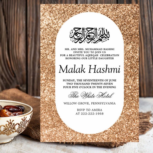 Luxury Gliter Baby Islamic Aqiqa Aqeeqah Inbjudningar (Skapare uppladdad)