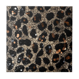 Luxury Glitter Brown Black Gold Leopard Pattern Kakelplatta