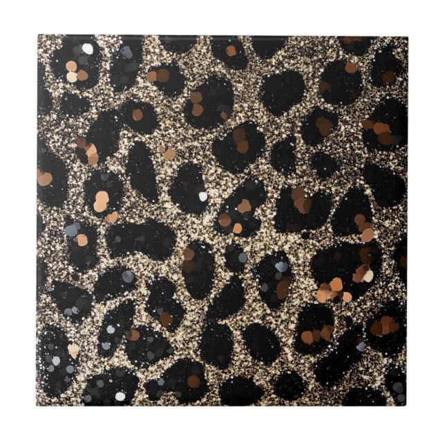 Luxury Glitter Brown Black Gold Leopard Pattern Kakelplatta (Framsidan)