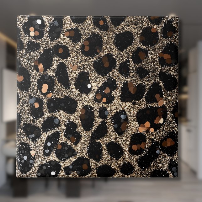 Luxury Glitter Brown Black Gold Leopard Pattern Kakelplatta (Skapare uppladdad)