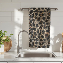 Luxury Glitter Brown Black Gold Leopard Pattern Kökshandduk
