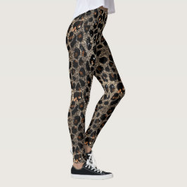 Luxury Glitter Brown Black Gold Leopard Pattern Leggings