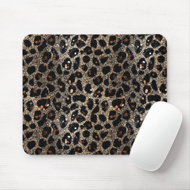 Luxury Glitter Brown Black Gold Leopard Pattern Musmatta (Med mus)