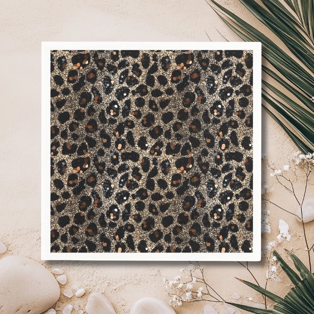 Luxury Glitter Brown Black Gold Leopard Pattern Pappersservett (Skapare uppladdad)
