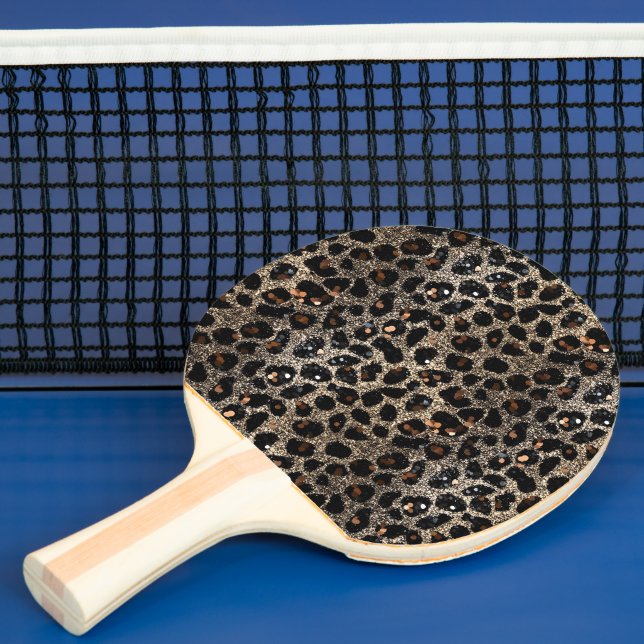Luxury Glitter Brown Black Gold Leopard Pattern Pingisracket (Insitu)