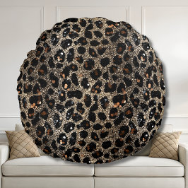 Luxury Glitter Brown Black Gold Leopard Pattern Rund Kudde